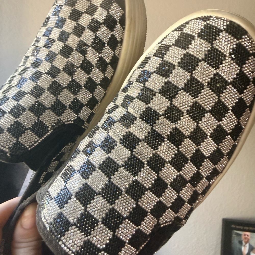 Steve Madden Black & Silver Rhinestone Check Slip-On Sneakers
